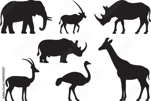 African wildlife silhouettes featuring various iconic animals