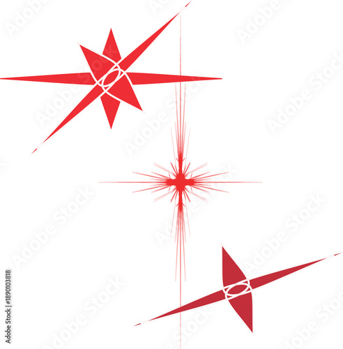 Red starburst shapes with white lines on isolated for design elements