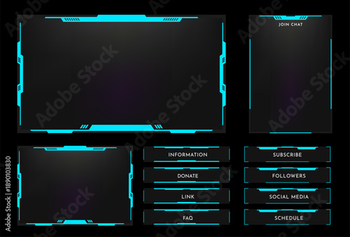 Streaming panel overlay design template. Digital streaming screen interface. Online game, video streaming layout. Vector illustration