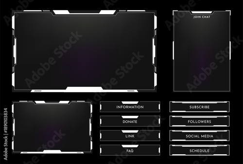 Streaming panel overlay design template. Digital streaming screen interface. Online game, video streaming layout. Vector illustration