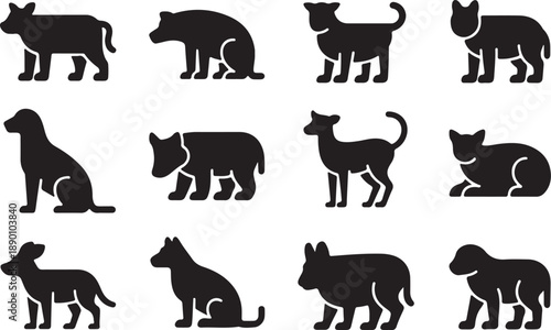 Collection of dog and cat silhouettes in various poses