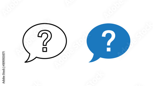 Two distinct speech bubble icons featuring prominent question marks illustrating confusion uncertainty doubt frequently asked questions or communication prompts in vector graphic style