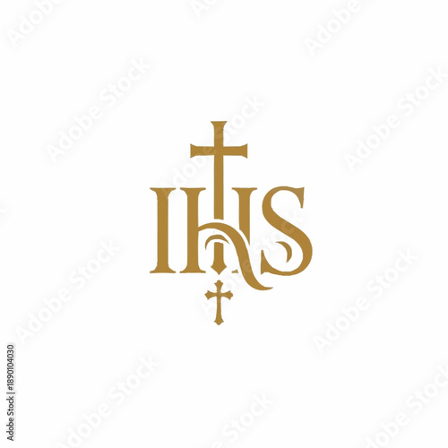 IHS Christogram symbol with cross, religious emblem of Jesus.