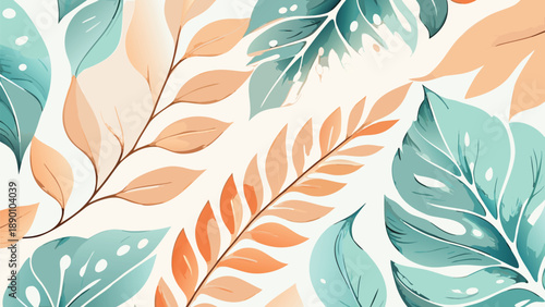 Vibrant stylized leaves in shades of green and orange on white background