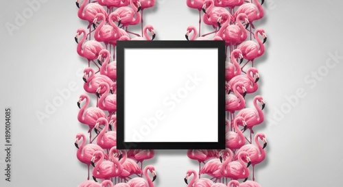 Mother's day minimal poster with pink flamingos and black frame