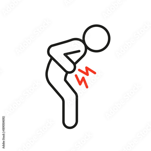 Man suffering from stomach ache line icon. Gut problem concept, healthcare and medicine. Digestive system pain. Vector illustration