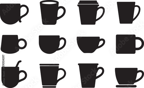 Collection of various black coffee mug silhouettes
