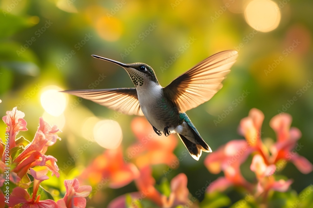 Obraz premium Hummingbirds dance in tropical gardens