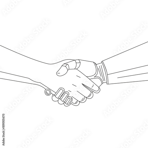 Human and Robot Handshake Line Art - Modern AI Technology & Future Collaboration Icon