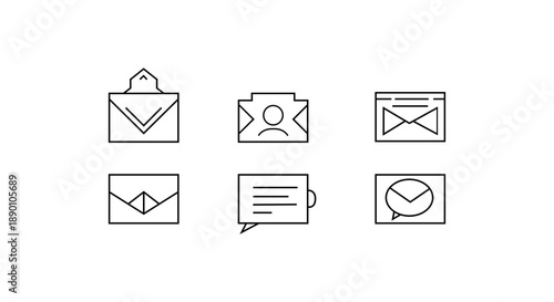 Minimalist Email & Message Icon Set - Modern Outline Mail, Chat and Communication Logos