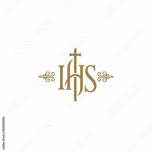 IHS Christogram with Cross and Ornate Flourishes.