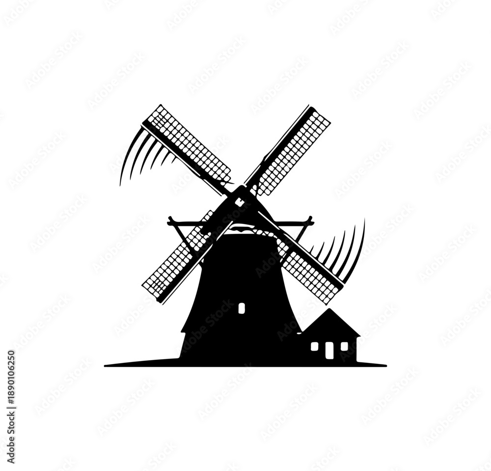 Obraz premium Windmill Silhouette Illustration