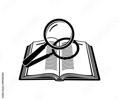 Open Book with Magnifying Glass