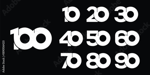 collection of creative number 10 to 100 logo designs. abstract number design vector illustration
