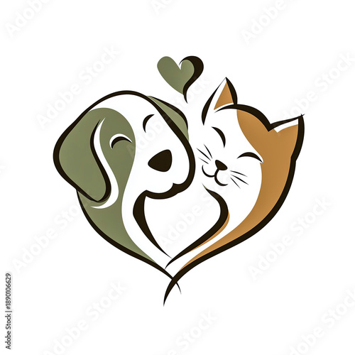 Dogs and cats share love in a joyful embrace, showcasing friendship and harmony in a playful design