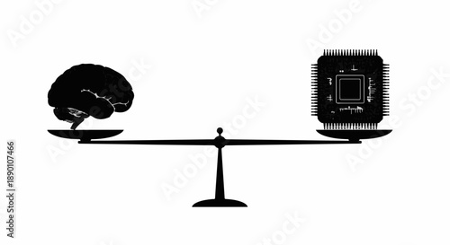 Balance between human intelligence and artificial intelligence represented on a scale