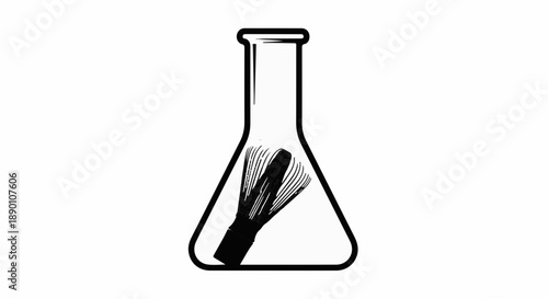 Abstract illustration of a scientific flask containing a dark, feathery element.