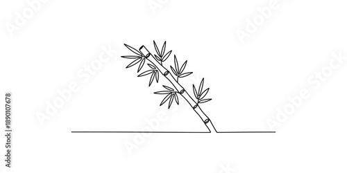 Simple continuous line art drawing of a bamboo branch on a clean white background