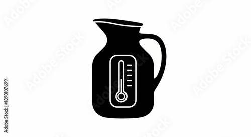 Black pitcher with a thermometer showing cold temperature on a white background
