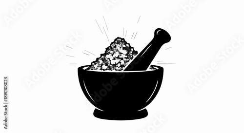 Mortar and pestle grinding herbs for traditional medicine or cooking