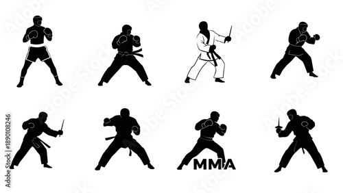 Mixed Martial Arts Fighter Silhouettes.