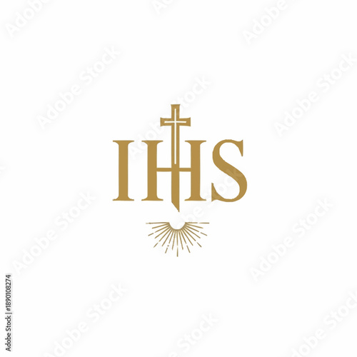 IHS Christogram with Cross and Sunburst Symbolism.