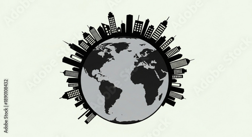 Global City Skylines Surrounding Earth Illustration
