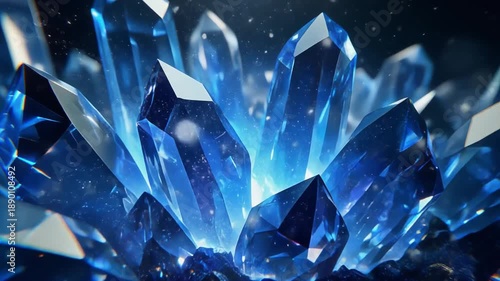 Wallpaper Mural A close-up view of blue crystals, sharp and transparent, reflecting light intensely in a dark environment Torontodigital.ca