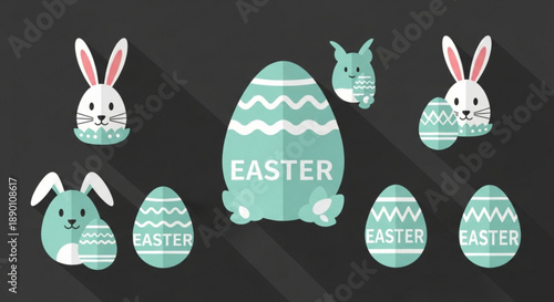 Easter Bunny and Eggs Illustration on Dark Background
