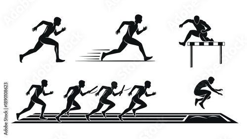 Silhouette of Runner in Various Poses.