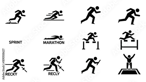 Set of black athletic silhouette icons.