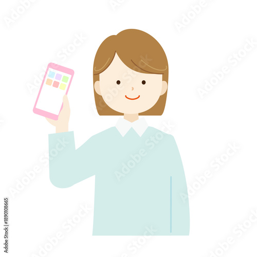 スマホを操作する女性の上半身イラスト｜SNS・アプリ・コミュニケーション