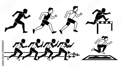 Silhouettes of Runners in Various Running Positions.