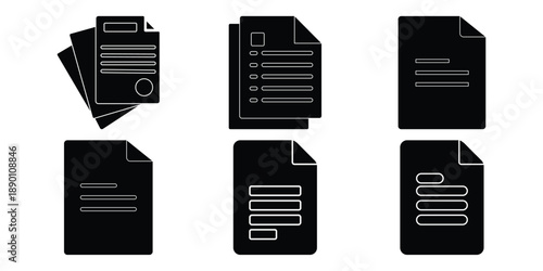 Document & File Icon Vector Set – Paper Symbol in Line, Outline, Filled and Two-Tone Styles, Isolated on White Background