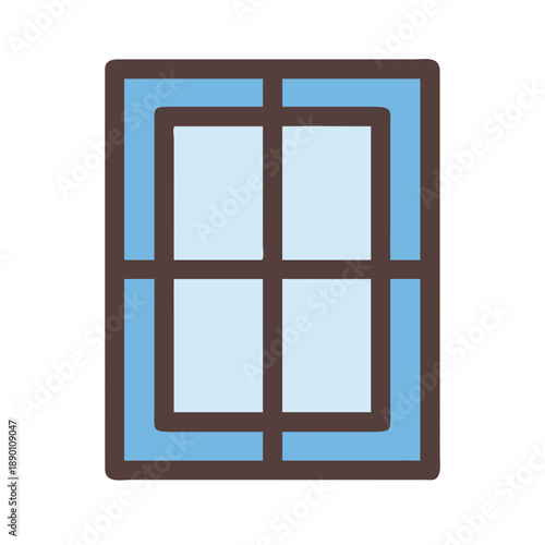 Minimalist window illustration with blue frame and four panes on black background