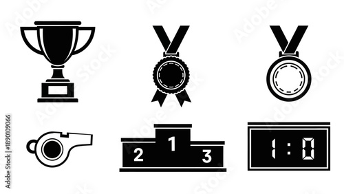 Trophy Medal Podium Stopwatch Whistle Timer.