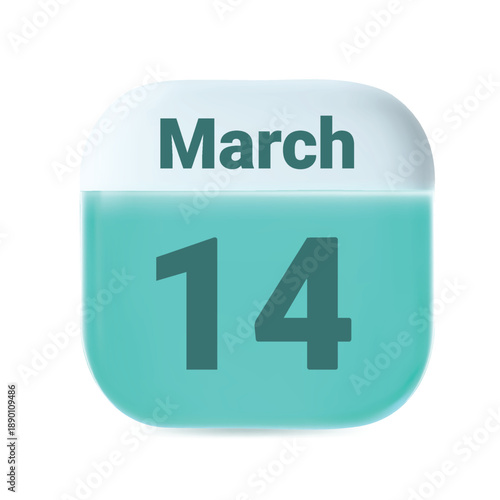 14th March. 3D calendar vector illustration