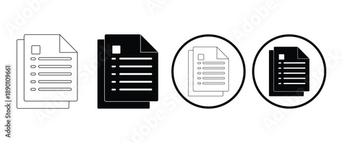 Document & File Icon Vector Set – Paper Symbol in Line, Outline, Filled and Two-Tone Styles, Isolated on White Background