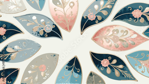 Vibrant artistic curved leaves blend in pastel colors on white background