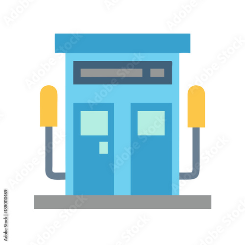 Flat design illustration of a blue gas station over a black background