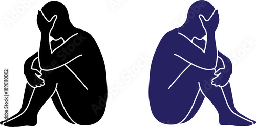 Depressed Person Silhouette Icon for Mental Health Awareness