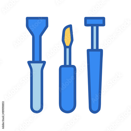 Blue and yellow beauty tools including cuticle pusher and nail brush on black