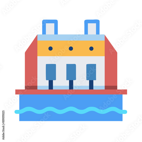 Stylized Hydroelectric Dam Illustration Showing Renewable Energy Concept on Black Backdrop