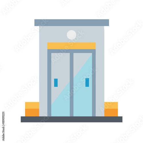 Flat design style image of an elevator with a glass door front