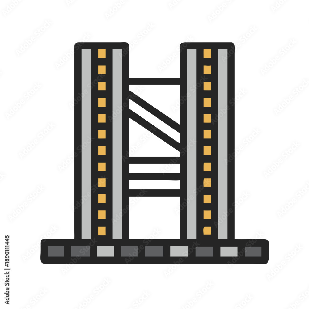 Obraz premium Architectural Icon: Symmetrical Flat Illustration of Twin Towers with Structural Support