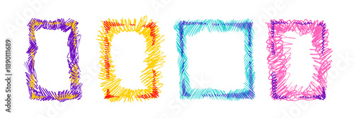 Colorful crayon border with doodles and scribbles