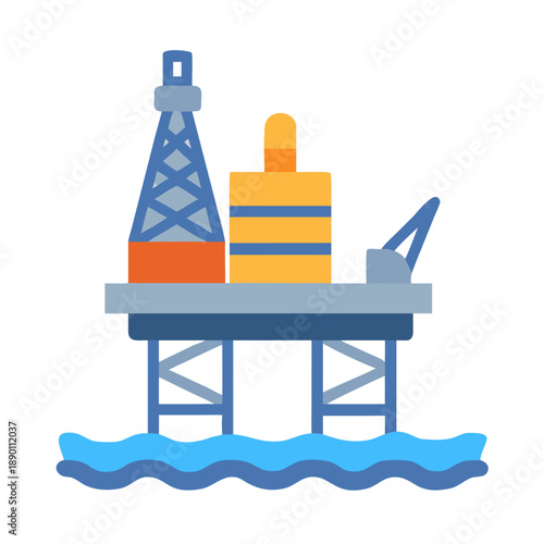 Offshore Oil Rig Platform in the Ocean Graphic Illustration on Black Background