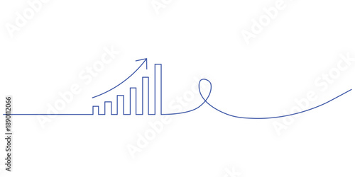 Graph line icon. Continuous one line with curl. Column chart sign