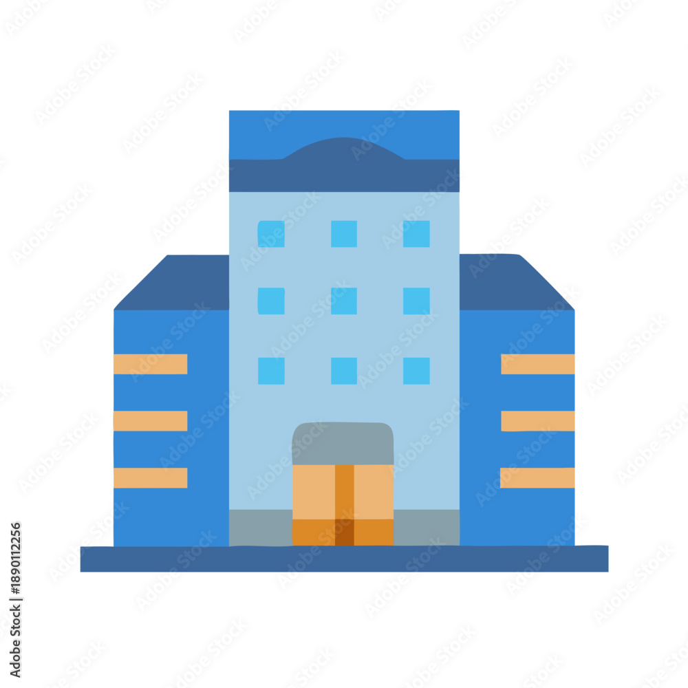 Naklejka premium Flat illustration of a modern office building on a black background