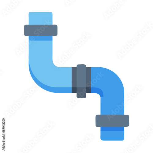 Blue pipe with gray connectors against a black background depicting plumbing